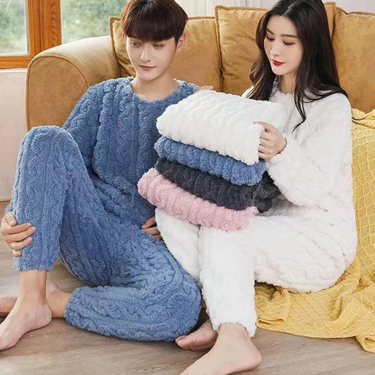 Winter Pajamas Sets Homewear Solid Color Loose Thickened Coral Velvet Pullover Long Sleeves And Trousers Warm Pajamas Indoor Outdoor Casual Clothes - Designs By CRF