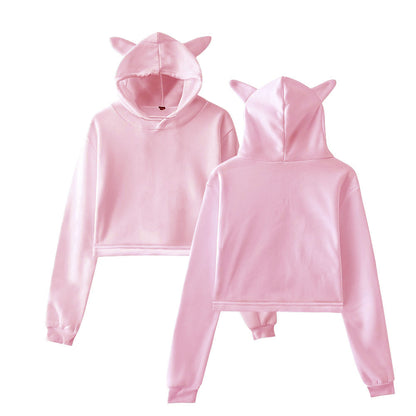 Crop Top Hoodie with Cat Ears