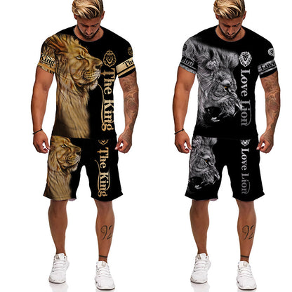 3D Printed T Shirt Set Fashion Men's Lion Sportswear - Designs By CRF