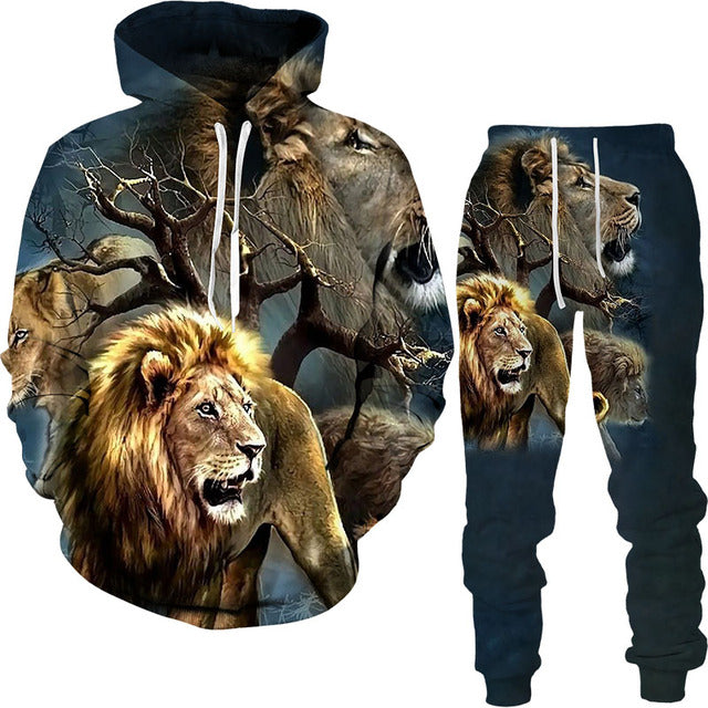 Men's Hoodie and Jogger Set - Lion & Tiger designs - Designs By CRF