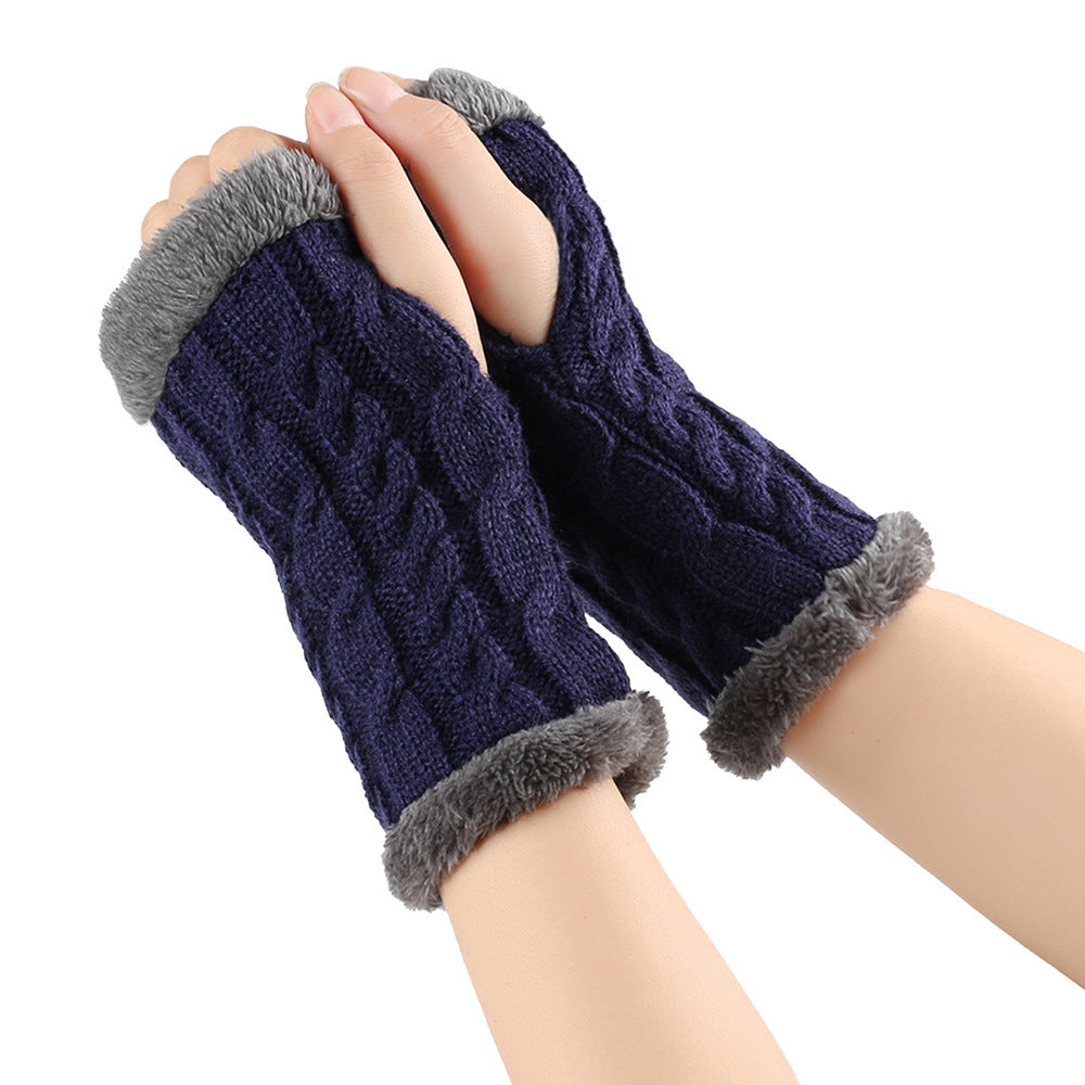 Winter Plush Twist Knitted Fingerless Fleece Gloves - Designs By CRF