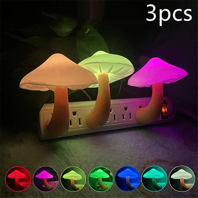 LED Night Light Mushroom Wall Socket Lamp EU US Plug Warm White Light-control Sensor Bedroom Light Home Decoration - Designs By CRF