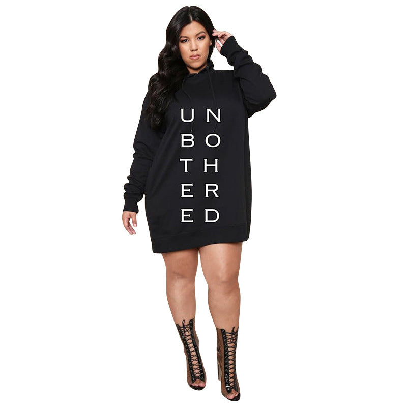 Plus Size Dresses for Women Letter Print Hoodie Casual Loose Mini Dress Sweat Suits Spring Clothes Designs By CRF