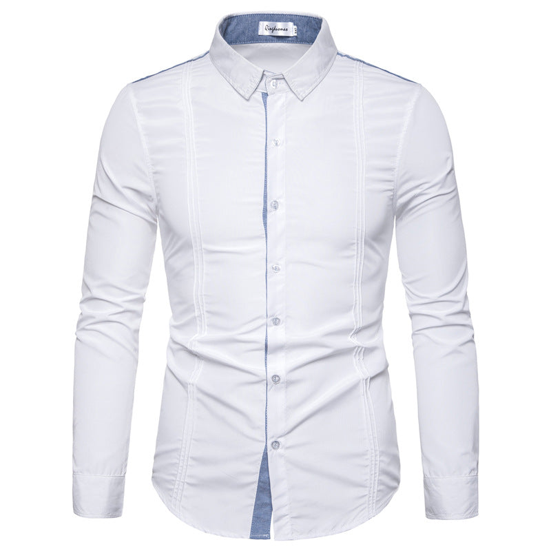 Korean Version Of Slim Solid Color Lapel White Shirt Men's Professional Inch Shirt