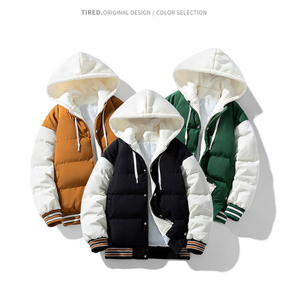 Thickened Down Cotton Jacket With Hood And Two Fake Pieces Designs By CRF