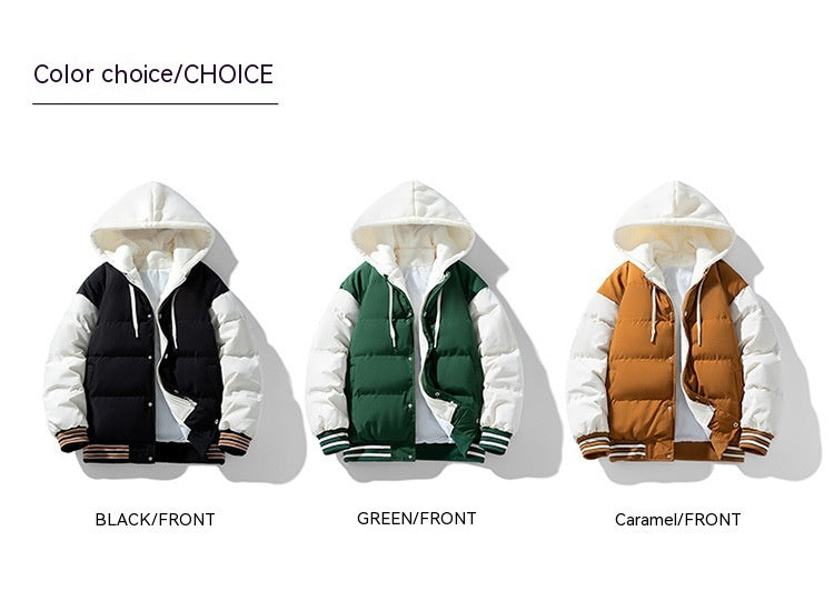 Thickened Down Cotton Jacket With Hood And Two Fake Pieces Designs By CRF