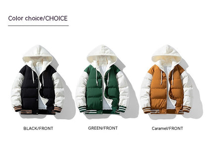 Thickened Down Cotton Jacket With Hood And Two Fake Pieces Designs By CRF