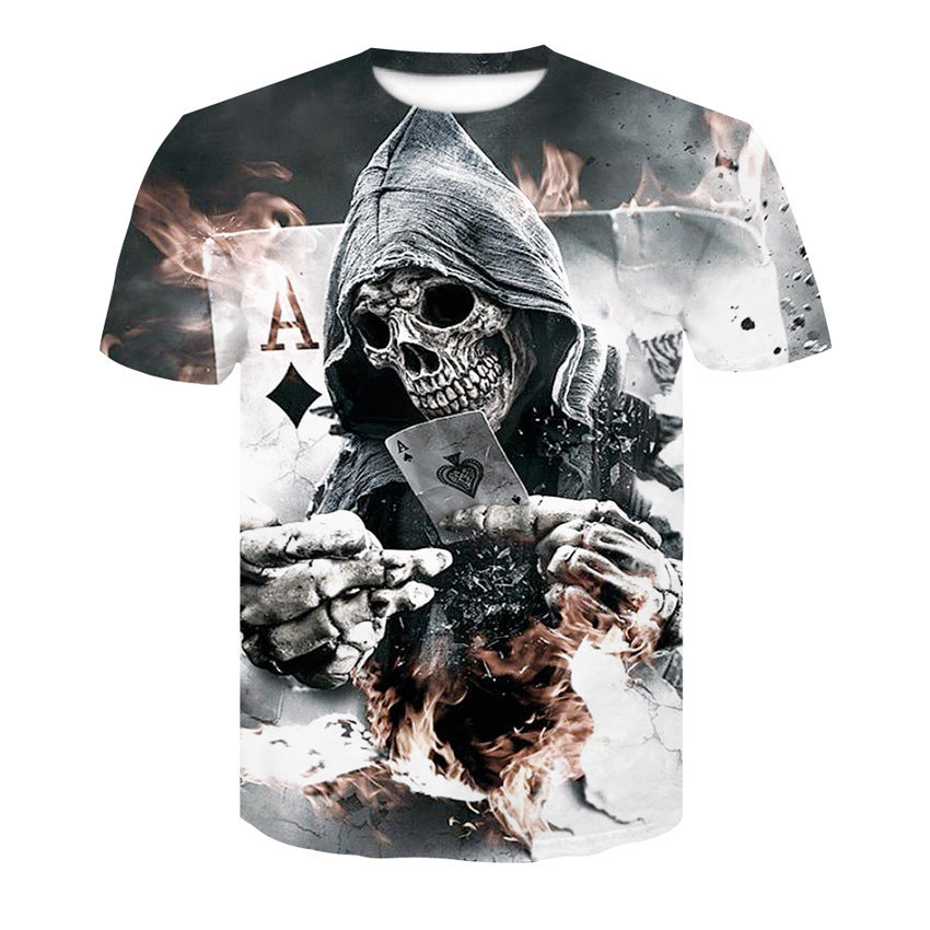 Men's T-Shirt 3d Skull Poker-Fashion Round-Neck Short-Sleeved Summer Fun Street Casual Designs By CRF