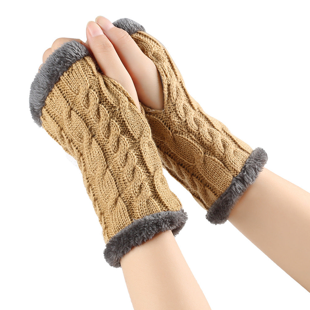 Winter Plush Twist Knitted Fingerless Fleece Gloves - Designs By CRF