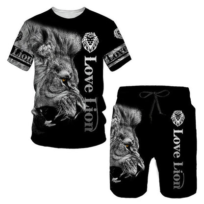 3D Printed T Shirt Set Fashion Men's Lion Sportswear - Designs By CRF