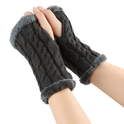 Winter Plush Twist Knitted Fingerless Fleece Gloves - Designs By CRF