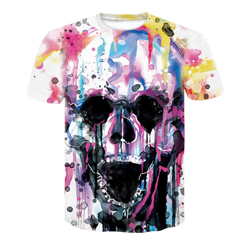 Men's T-Shirt 3d Skull Poker-Fashion Round-Neck Short-Sleeved Summer Fun Street Casual Designs By CRF