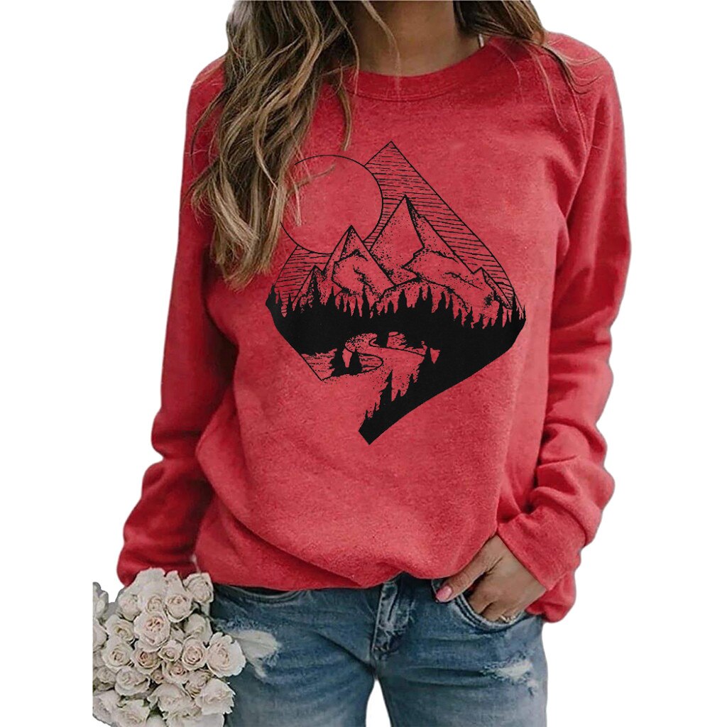 Harajuku Hoodie Fashion Mountain Printed Long Sleeves O Neck Sweatshirt Casual Loose Autumn Pullover Blouse Shirts Ladies Bluza Designs By CRF