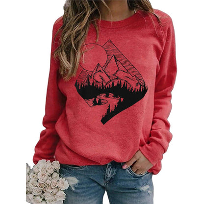 Harajuku Hoodie Fashion Mountain Printed Long Sleeves O Neck Sweatshirt Casual Loose Autumn Pullover Blouse Shirts Ladies Bluza Designs By CRF