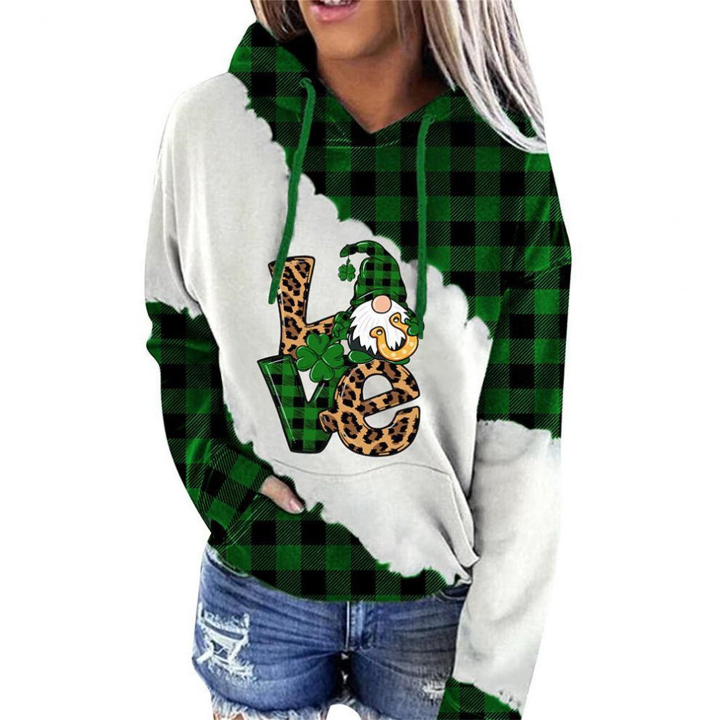 Women Sweatshirts Lucky Grass Print Streetwear Sweatshirts Hoodie Pullover Loose Casual Hooded Tops Clothes Designs By CRF