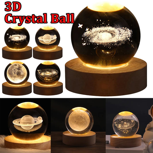 LED Night Light Galaxy Crystal Ball Table Lamp 3D Planet Moon Lamp Bedroom Home Decor For Kids Party Children Birthday Gifts - Designs By CRF