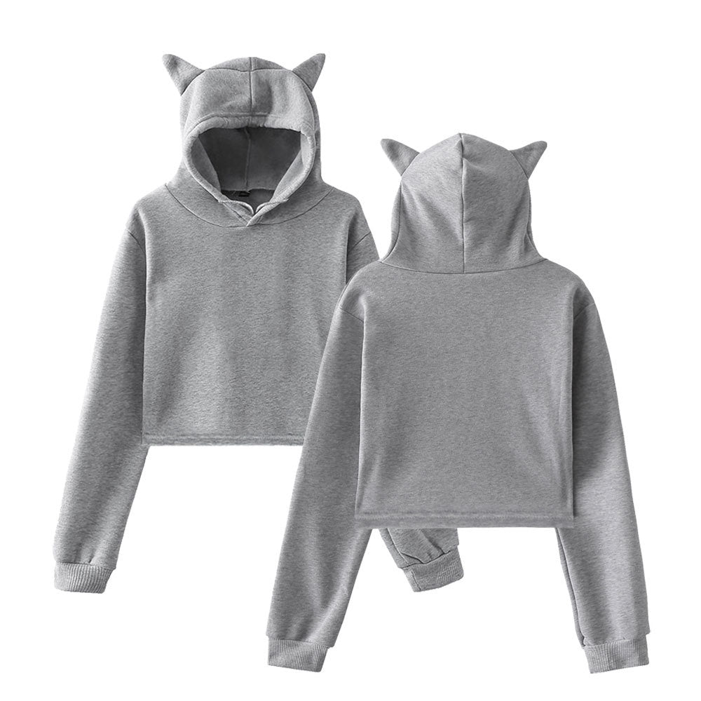 Crop Top Hoodie with Cat Ears