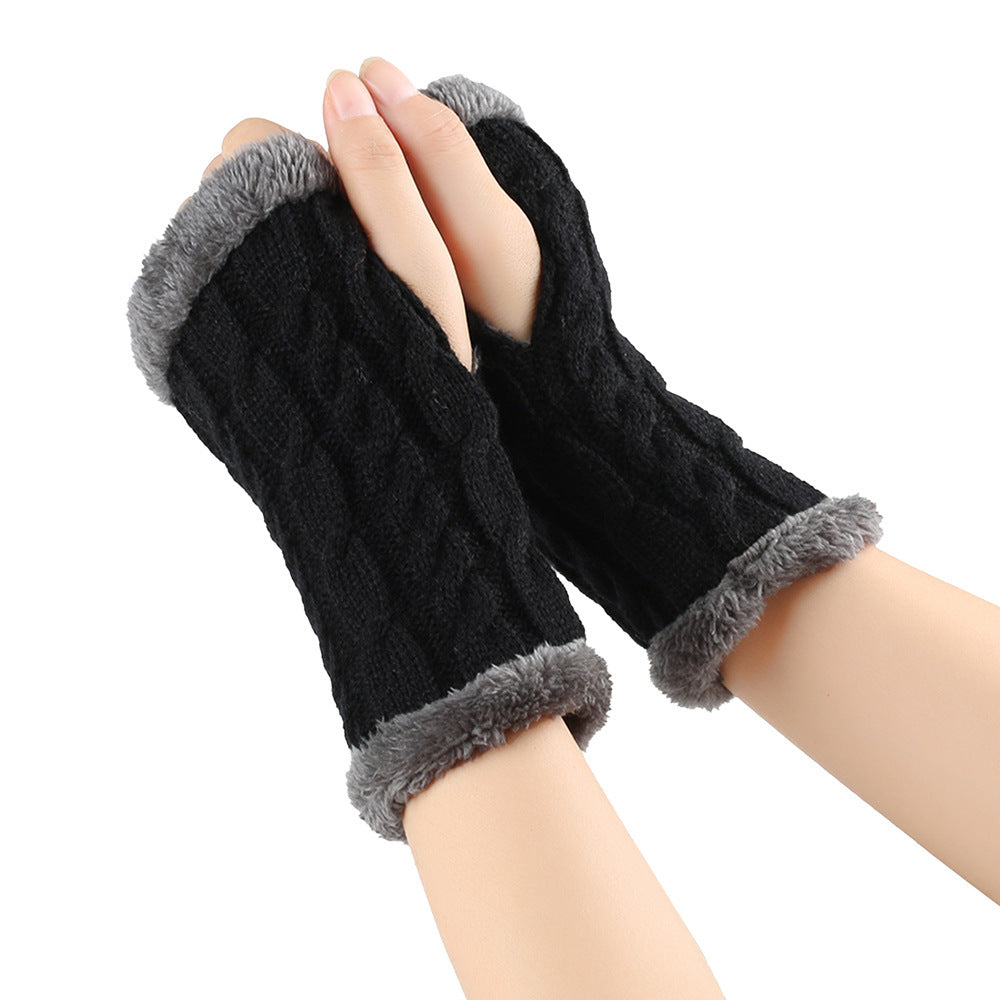 Winter Plush Twist Knitted Fingerless Fleece Gloves - Designs By CRF