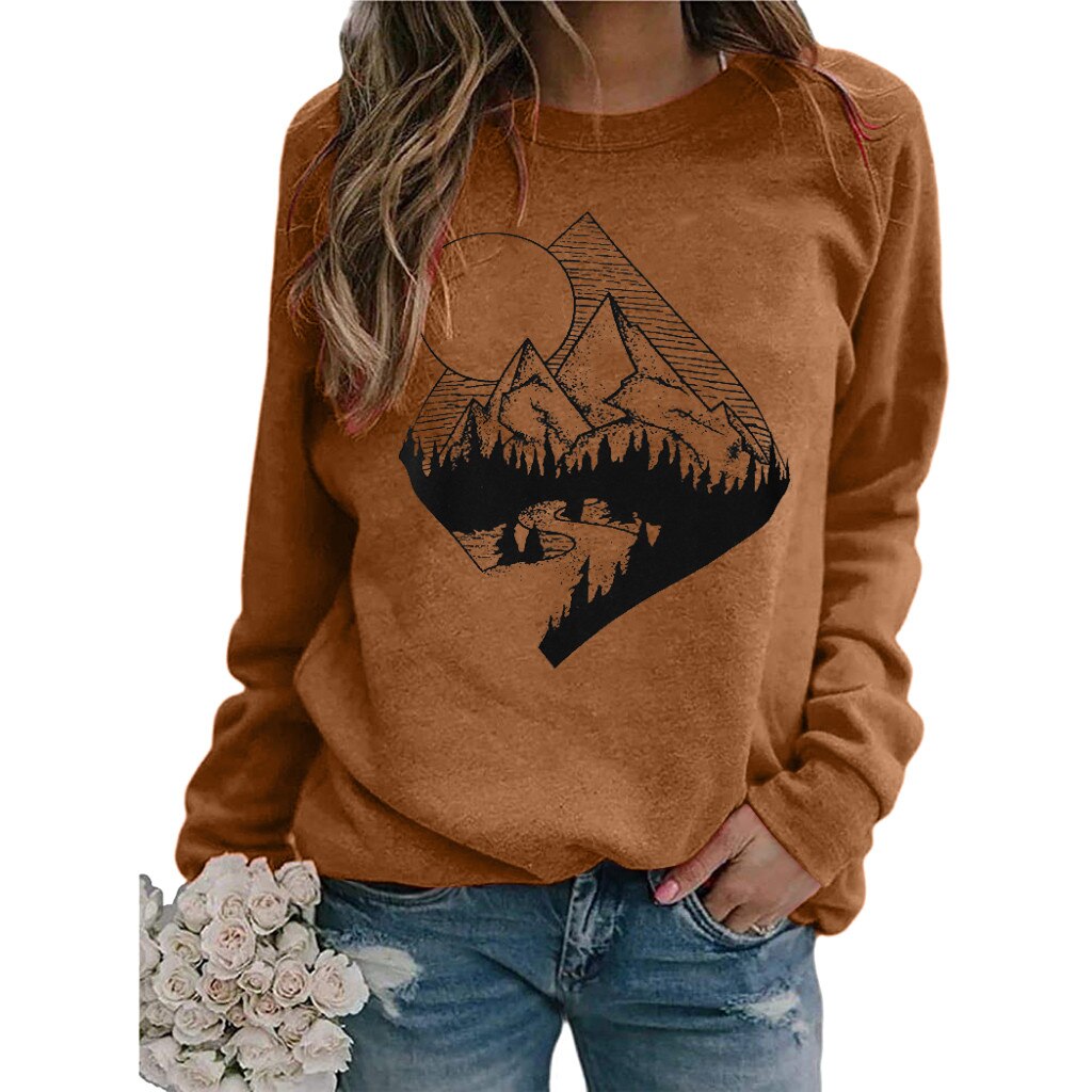 Harajuku Hoodie Fashion Mountain Printed Long Sleeves O Neck Sweatshirt Casual Loose Autumn Pullover Blouse Shirts Ladies Bluza Designs By CRF