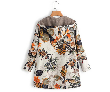 Autumn And Winter New Women's Vintage Warm Printing Pocket Thickened Zipper Hoodie Designs By CRF