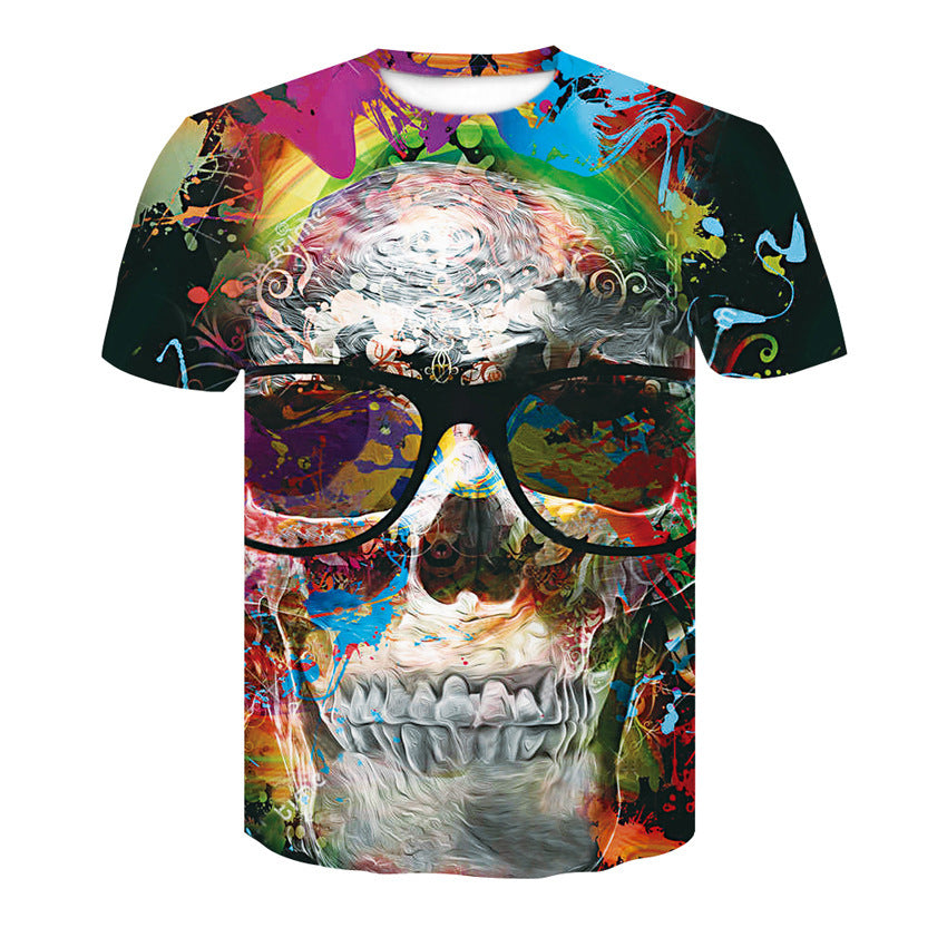 Men's T-Shirt 3d Skull Poker-Fashion Round-Neck Short-Sleeved Summer Fun Street Casual Designs By CRF