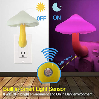 LED Night Light Mushroom Wall Socket Lamp EU US Plug Warm White Light-control Sensor Bedroom Light Home Decoration - Designs By CRF