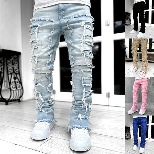 Men Trousers Individual Patched Pants Long Tight Fit Stacked Jeans For Men - Designs By CRF