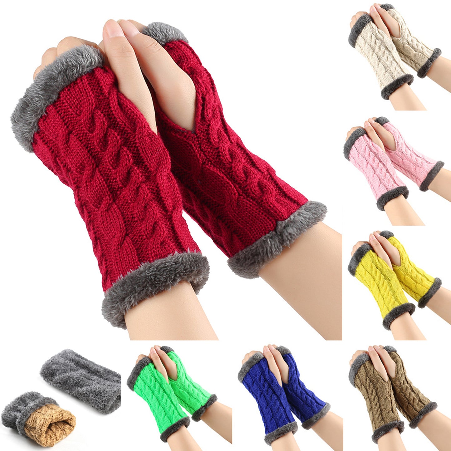 Winter Plush Twist Knitted Fingerless Fleece Gloves - Designs By CRF