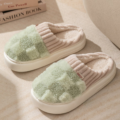 Plaid Plush Slippers Women's Indoor Plush Home Slippers Soft Sole Thick Non-Slip Warm House Shoes Couple Autumn And Winter - Designs By CRF