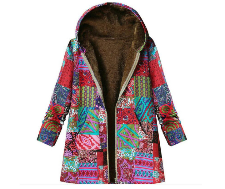 Autumn And Winter New Women's Vintage Warm Printing Pocket Thickened Zipper Hoodie Designs By CRF