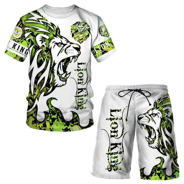 3D Printed T Shirt Set Fashion Men's Lion Sportswear - Designs By CRF