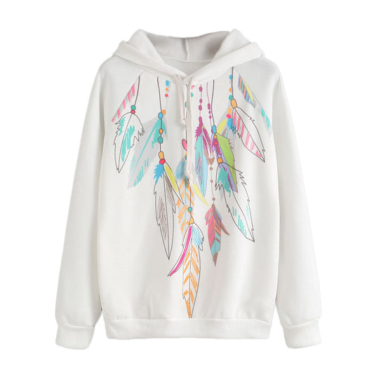 New Autumn Womens Pattern Hoody Dreamcatcher Feather Print Long Sleeve Hoodie Pullover Thin Sweatshirt Hooded Tops Blouse Designs By CRF