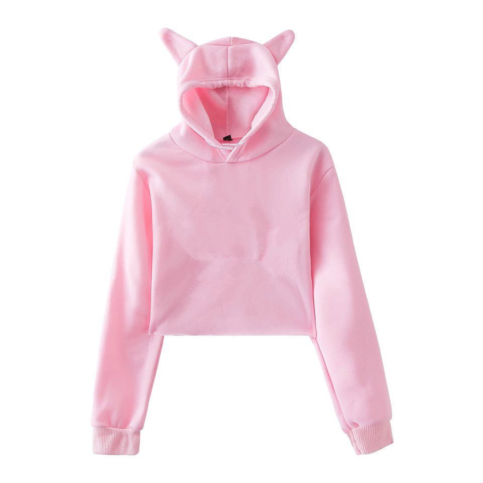 Crop Top Hoodie with Cat Ears