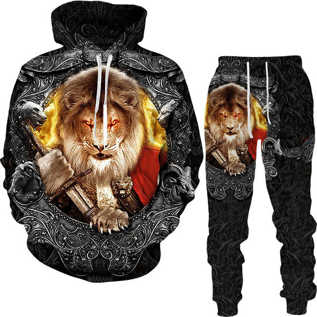 Men's Hoodie and Jogger Set - Lion & Tiger designs - Designs By CRF