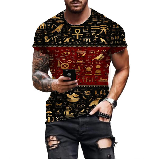 3D Digital Printing Egyptian Pharaoh Round Neck Short Sleeve Designs By CRF