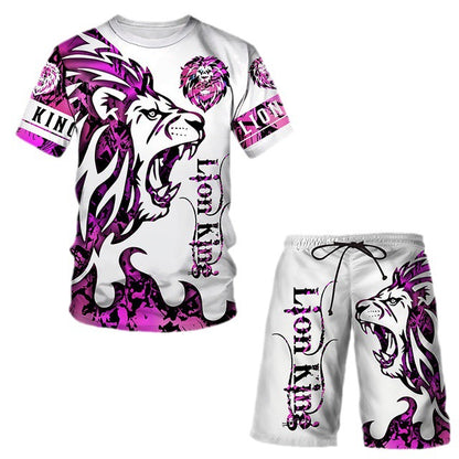 3D Printed T Shirt Set Fashion Men's Lion Sportswear - Designs By CRF