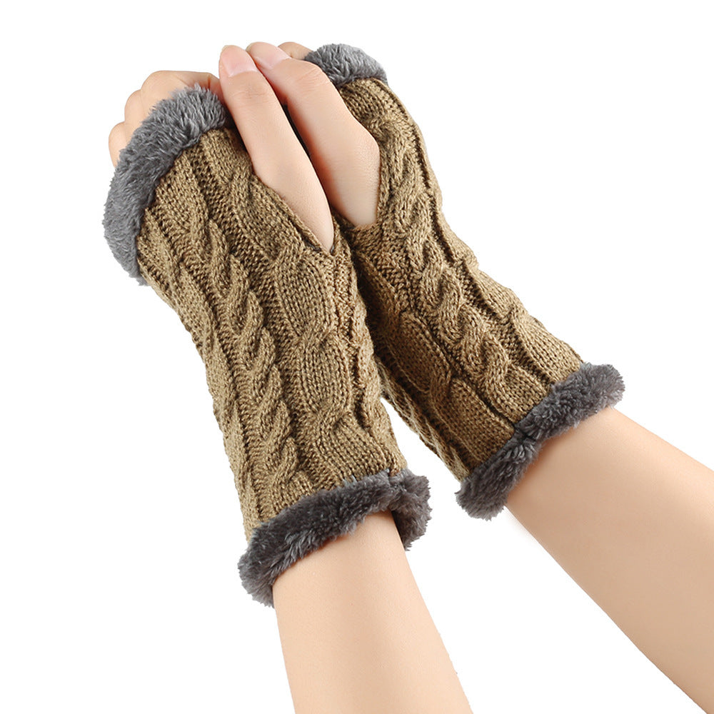 Winter Plush Twist Knitted Fingerless Fleece Gloves - Designs By CRF