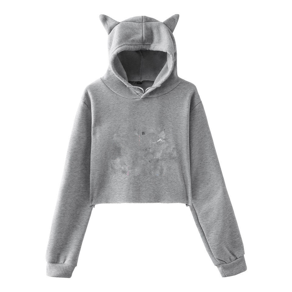 Crop Top Hoodie with Cat Ears