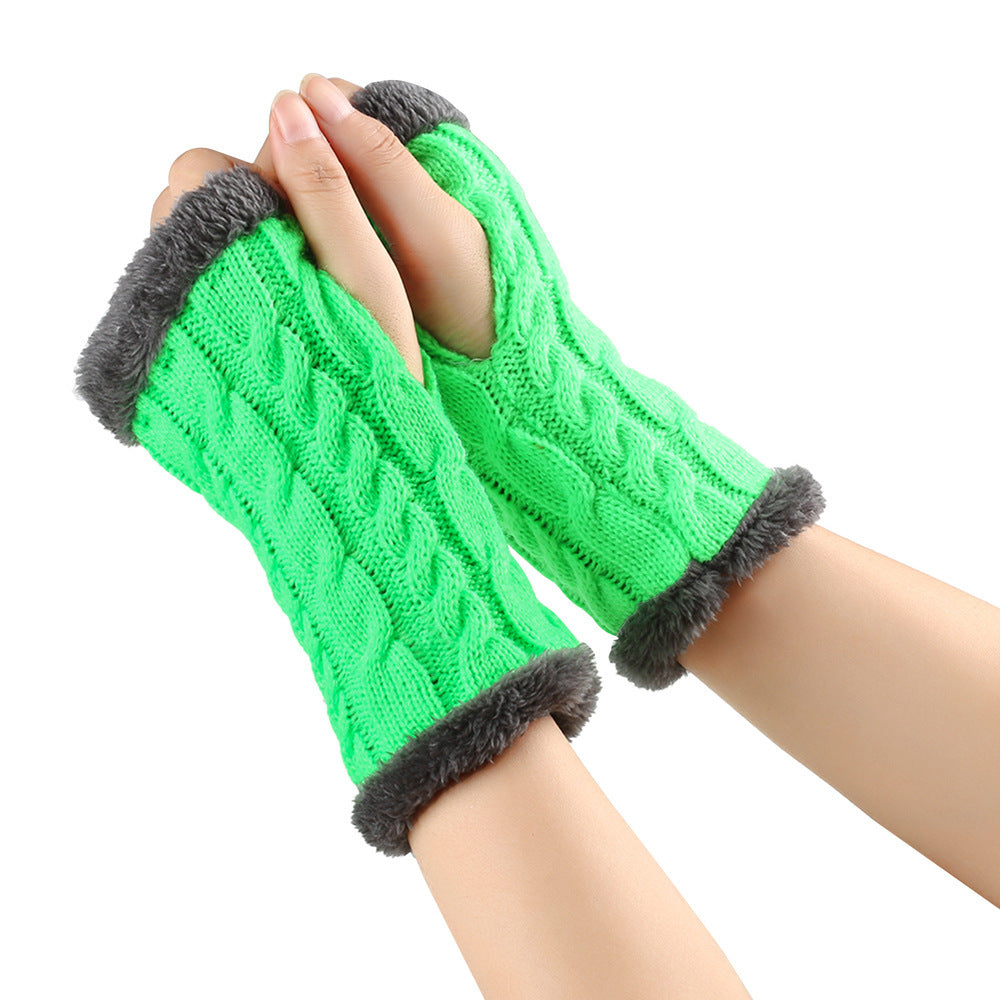 Winter Plush Twist Knitted Fingerless Fleece Gloves - Designs By CRF