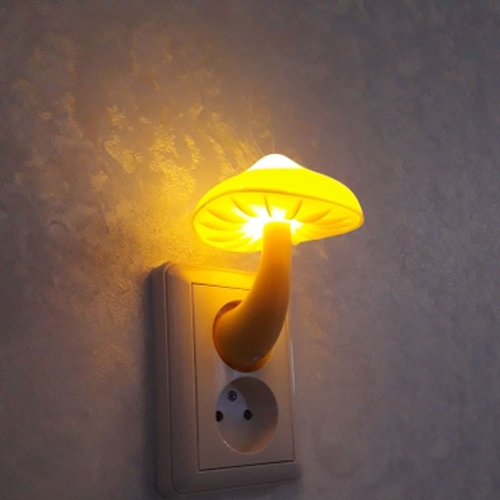 LED Night Light Mushroom Wall Socket Lamp EU US Plug Warm White Light-control Sensor Bedroom Light Home Decoration - Designs By CRF