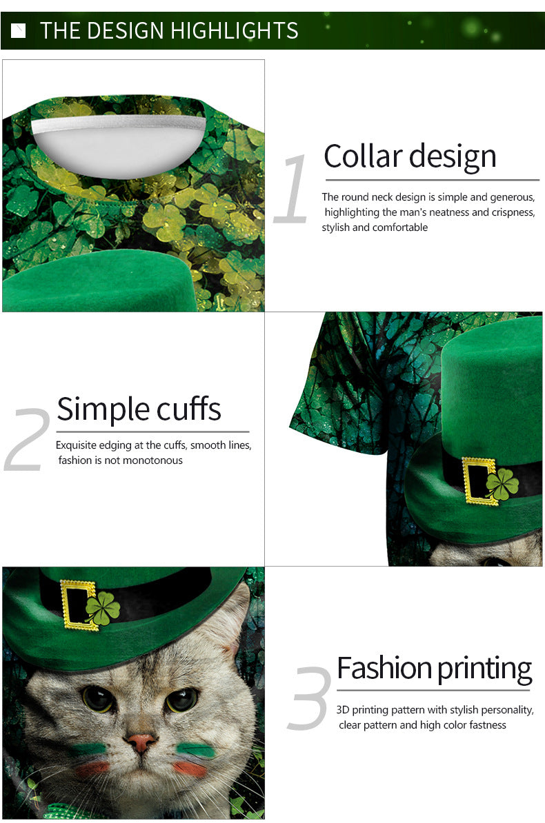 St. Patrick's Day Green Hat Sub Festival 3D Digital Print Street Party Couple Short Sleeve T-shirt Designs By CRF