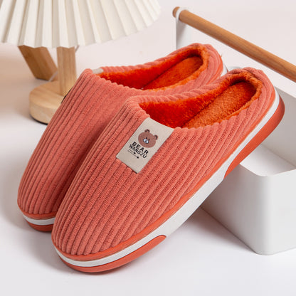 Solid Color Striped Slippers For Women Thick-soled Anti-slip Indoor Warm Plush Home Shoes Couple Women Men Slipper Winter - Designs By CRF