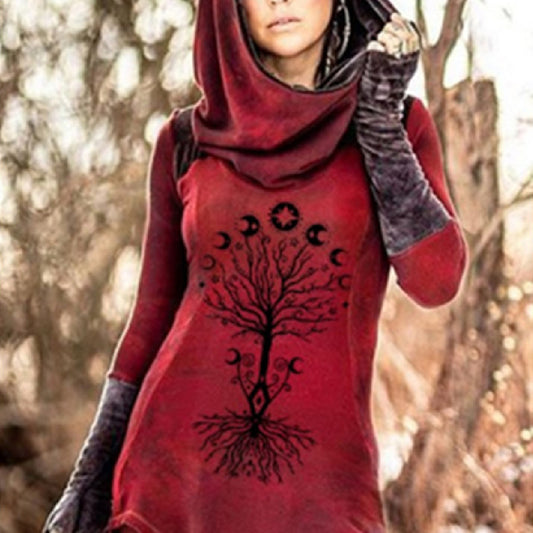 Women's Vintage Moon Tree Print Hoodie Designs By CRF