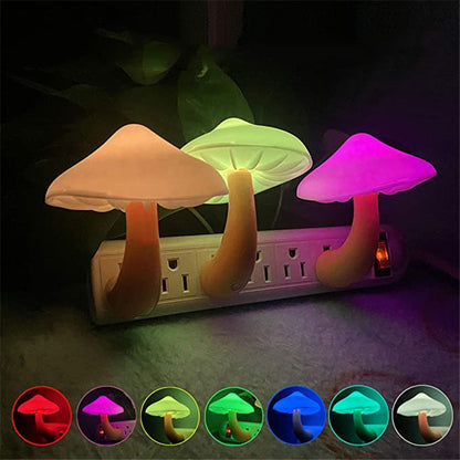 LED Night Light Mushroom Wall Socket Lamp EU US Plug Warm White Light-control Sensor Bedroom Light Home Decoration - Designs By CRF