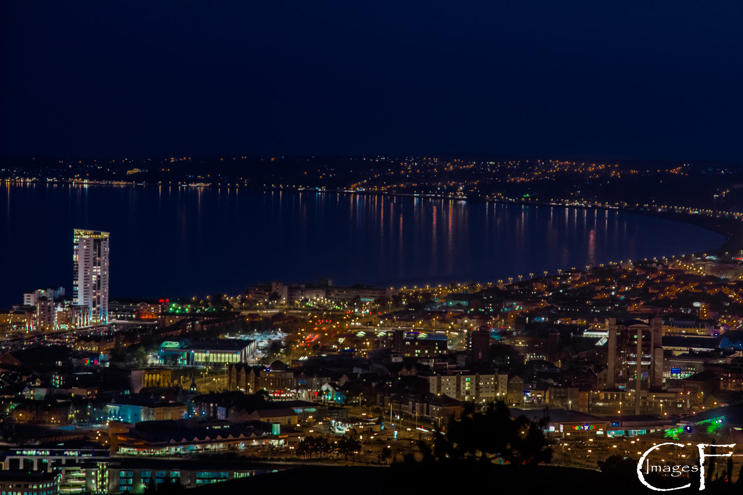 Swansea Bay at Night Photo paper poster - Designs By CRF