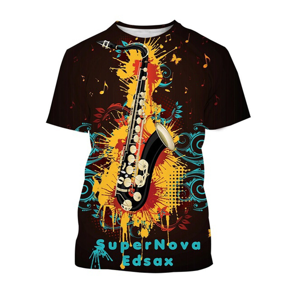 Men's Fashion 3D Cool Musical Instrument Digital Short Sleeve Designs By CRF