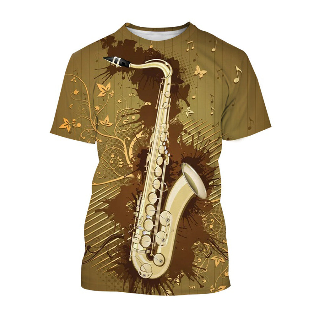 Men's Fashion 3D Cool Musical Instrument Digital Short Sleeve Designs By CRF