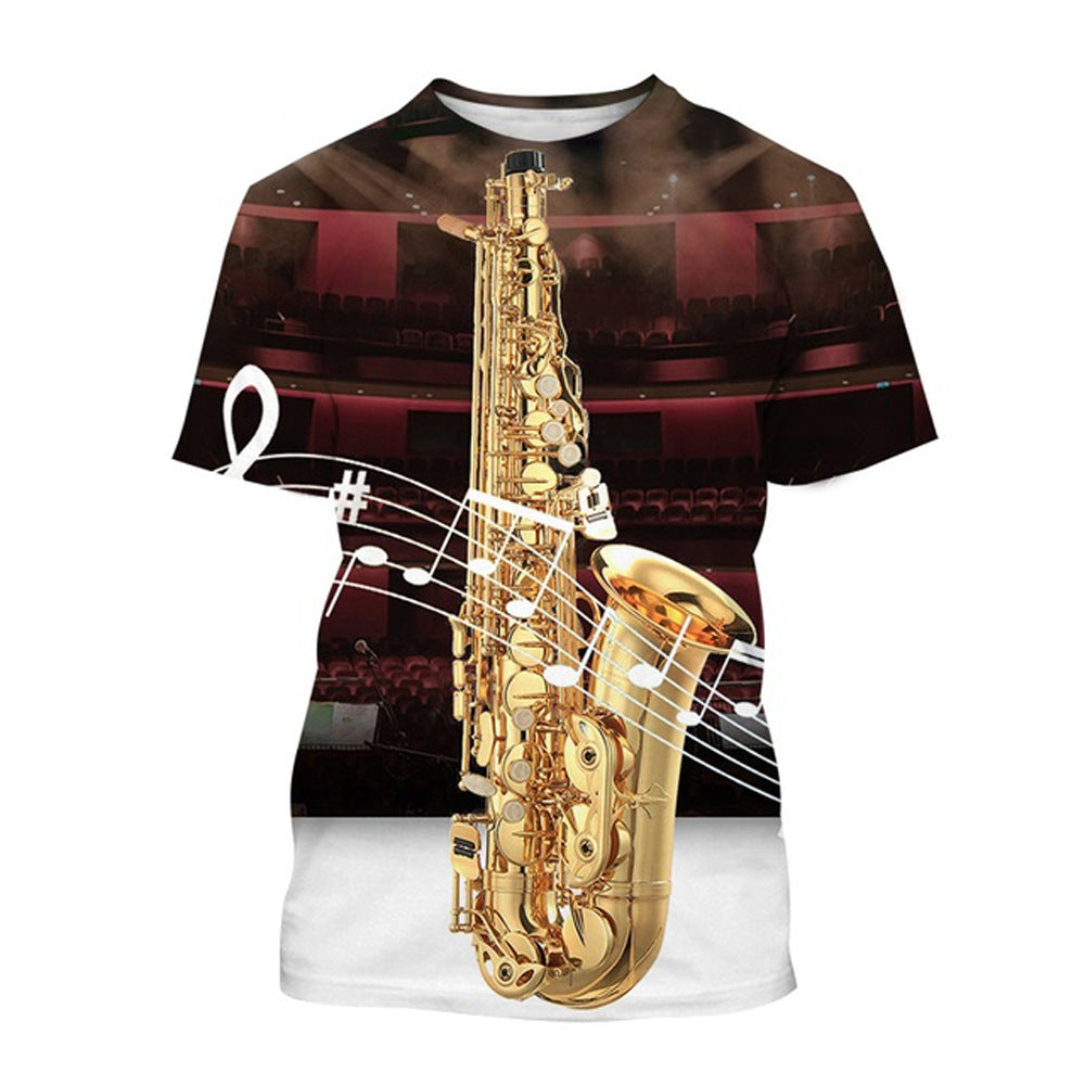 Men's Fashion 3D Cool Musical Instrument Digital Short Sleeve Designs By CRF