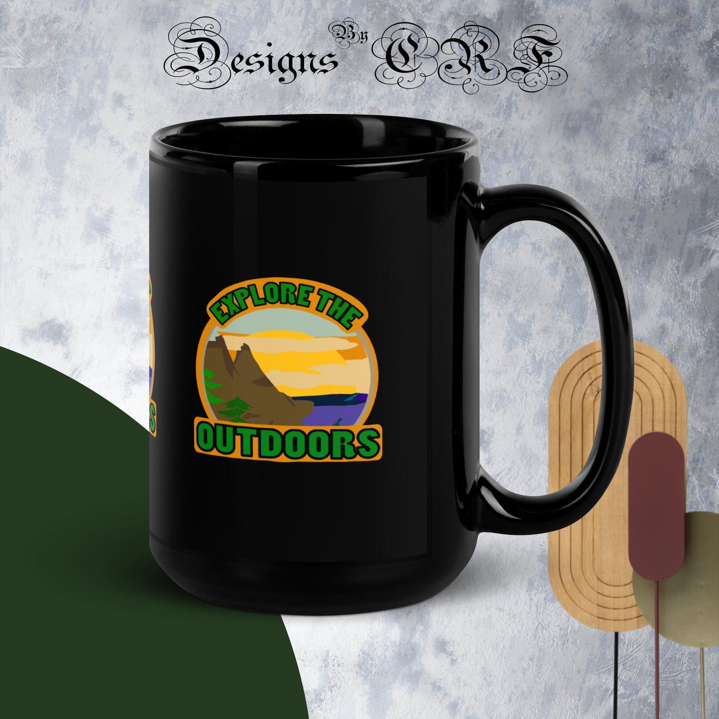 "Explore The Outdoors" Black Glossy Mug - Designs By CRF