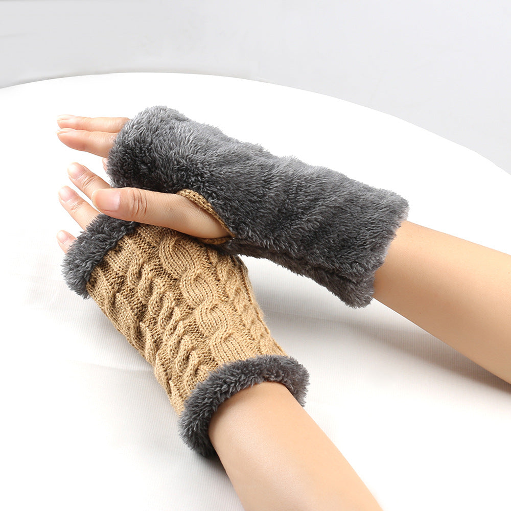 Winter Plush Twist Knitted Fingerless Fleece Gloves - Designs By CRF